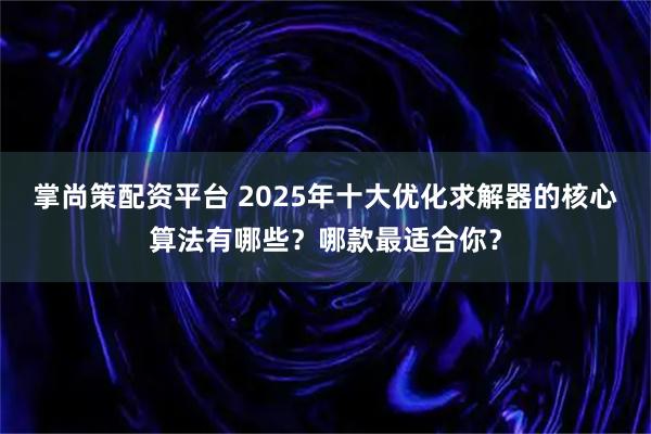 掌尚策配资平台 2025年十大优化求解器的核心算法有哪些？哪款最适合你？